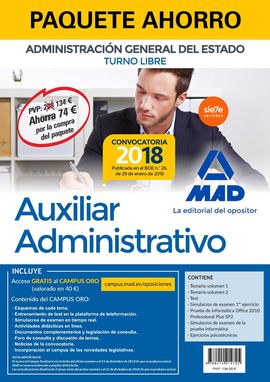 PAQUETE AHORRO AUXILIAR ADMINISTRATIVO DEL ESTADO (TURNO LIBRE). AHORRO DE 74 ?