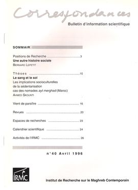 CORRESPONDANCES. NUM. 40, AVRIL 1996. UNE AUTRE HISTOIRE SOCIALE// LE SANG ET LE SOL