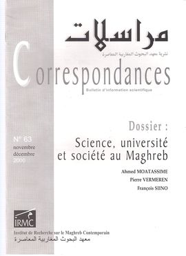 CORRESPONDANCES. NUM 63. NOV.-DEC. 2000. DOSSIER: SCIENCE, UNIVERSIT� ET SOCI�T� AU MAGHREB