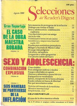 SELECCIONES DEL READER'S DIGEST. AGOSTO 1980/ OBRA MAESTRA ROBADA/ SEXO Y ADOLESCENCIA/ PROTEGERSE-INFLACIÓN/ MARÍA CALLAS/ ÉXODO CUBANO/ ...