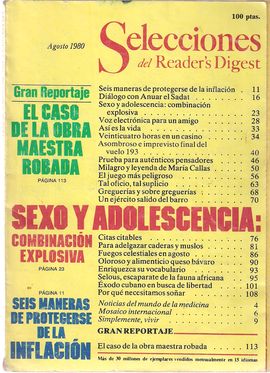 SELECCIONES DEL READER'S DIGEST. AGOSTO 1980/ OBRA MAESTRA ROBADA/ SEXO Y ADOLESCENCIA/ PROTEGERSE-INFLACIN/ MARA CALLAS/ XODO CUBANO/ ...